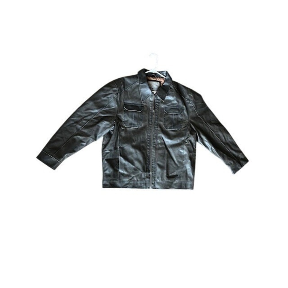 Whispering Smith Faux Leather Full Zip Jacket Pointed Collar Large